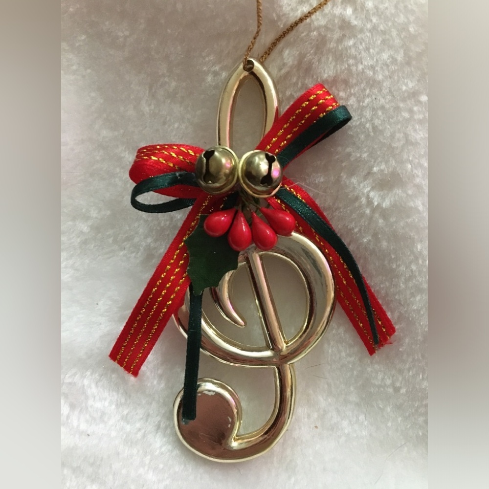 Festive Gold Music Note Ornament with Bow